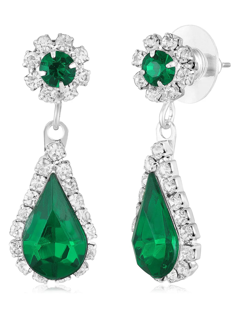 Green Stones necklace earrings set crafted from alloy, adorned with crystals & cubic zirconia for an elegant, timeless look | Peora
