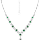 Green Stones necklace earrings set crafted from alloy, adorned with crystals & cubic zirconia for an elegant, timeless look | Peora
