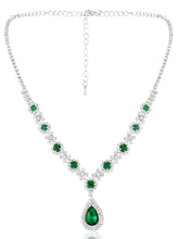 Green Stones necklace earrings set crafted from alloy, adorned with crystals & cubic zirconia for an elegant, timeless look | Peora
