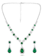 Green Stones necklace earrings set crafted from alloy, adorned with crystals & cubic zirconia for an elegant, timeless look | Peora
