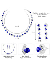 Blue necklace earrings set crafted from alloy, adorned with crystals & cubic zirconia for an elegant, timeless look | Peora
