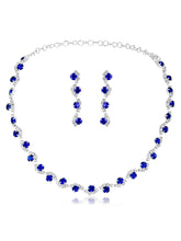 Blue necklace earrings set crafted from alloy, adorned with crystals & cubic zirconia for an elegant, timeless look | Peora
