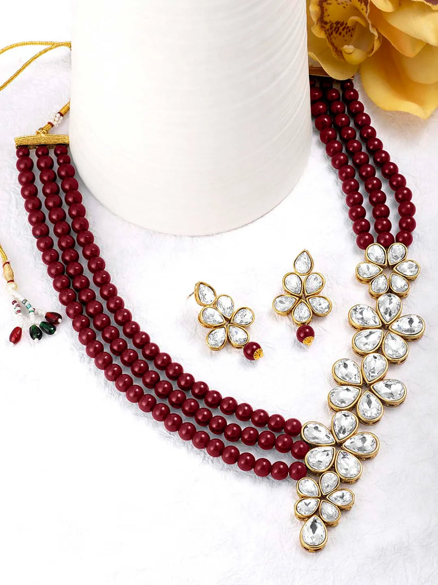 Crystal Pearl Necklace by Peora | Elegant Pearl Fashion Jewellery

