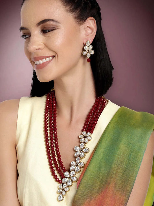 Crystal Pearl Necklace by Peora | Elegant Pearl Fashion Jewellery

