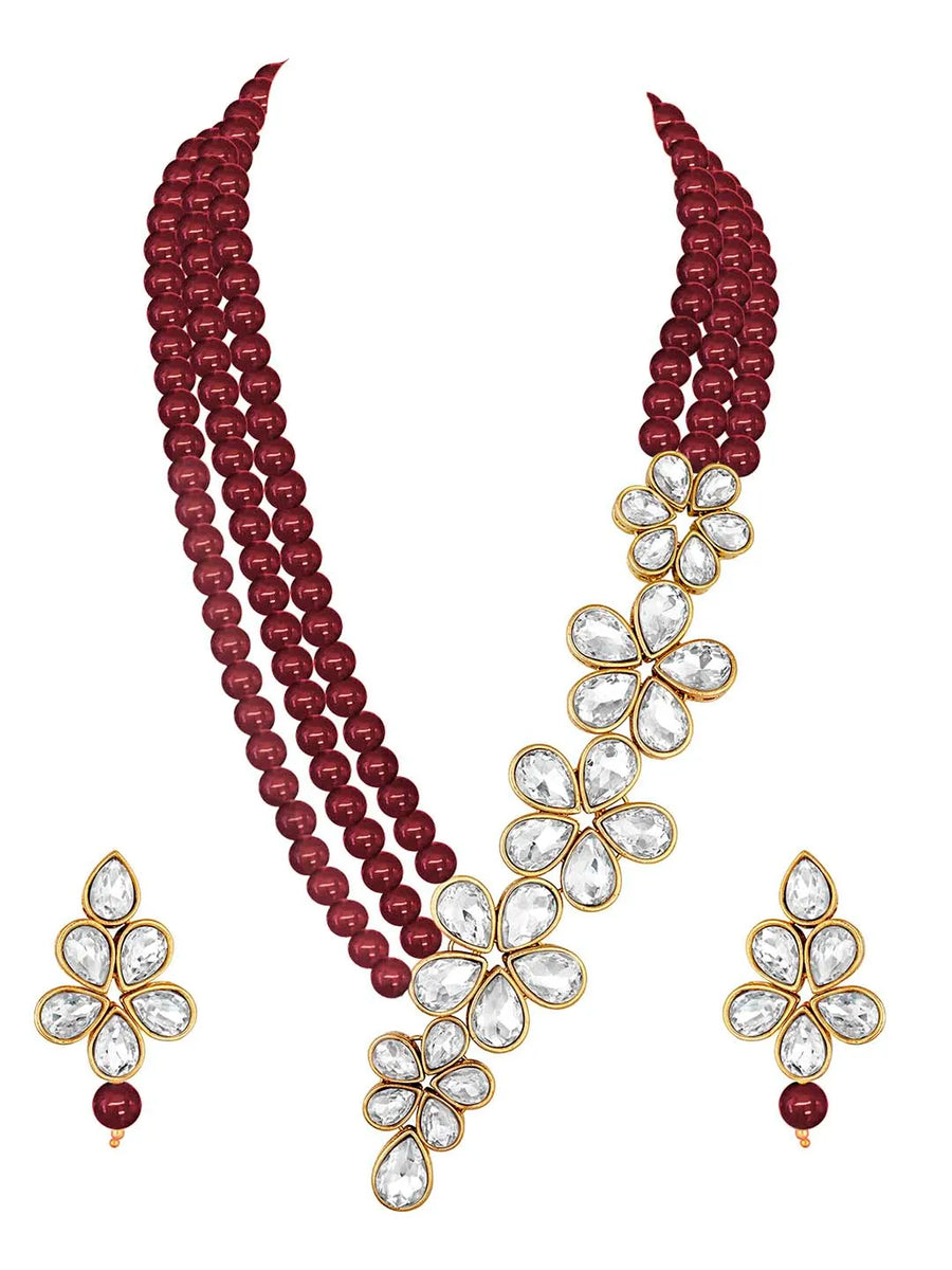Crystal Pearl Necklace by Peora | Elegant Pearl Fashion Jewellery

