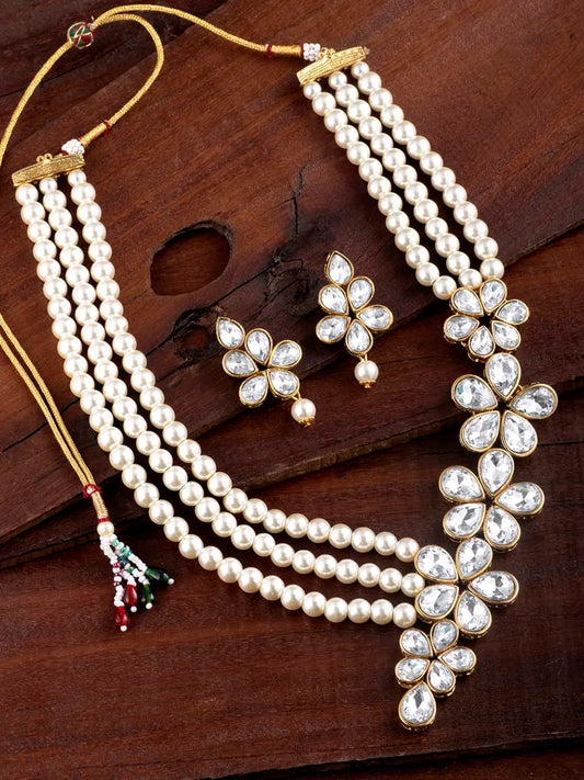 Crystal Pearl Necklace by Peora | Elegant Pearl Fashion Jewellery

