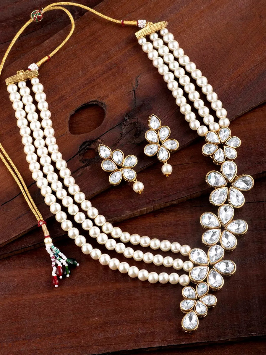 Crystal Pearl Necklace by Peora | Elegant Pearl Fashion Jewellery

