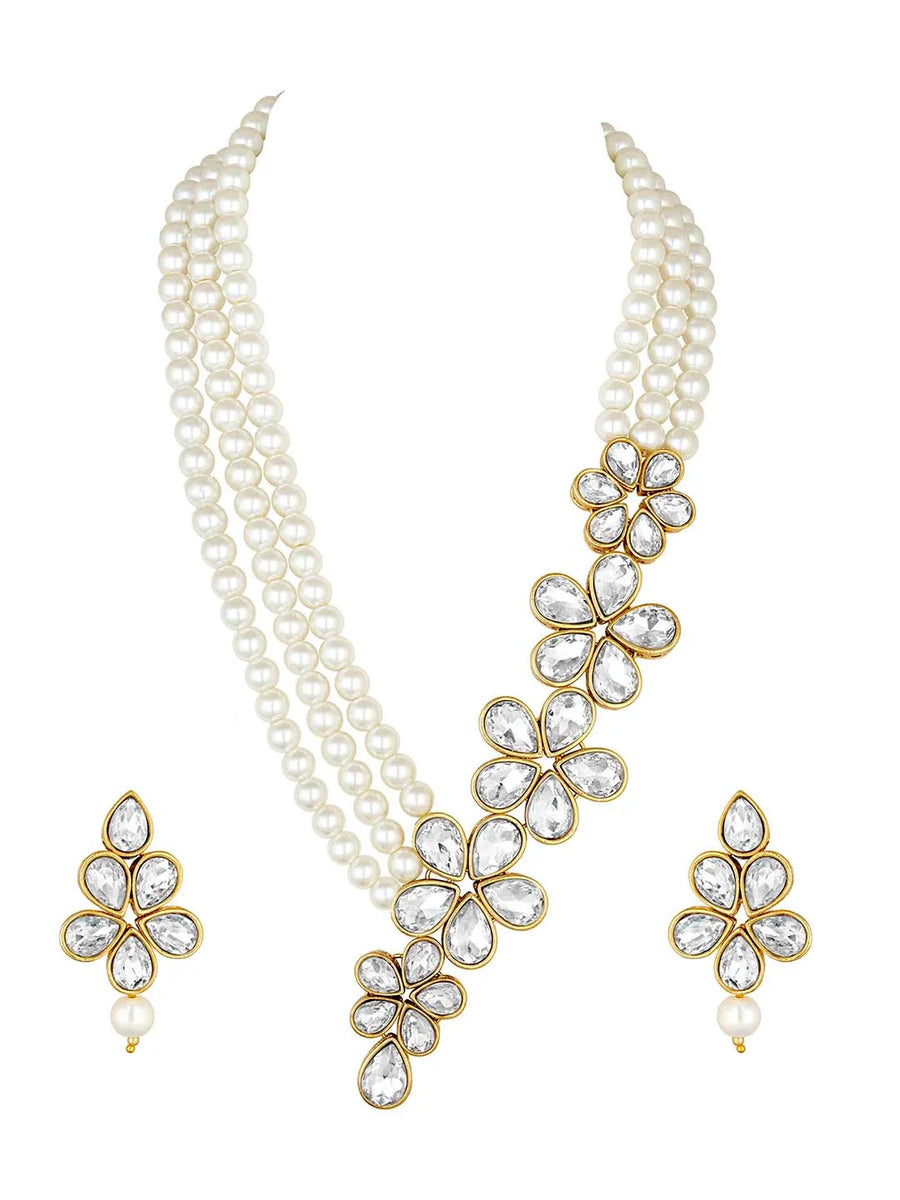 Crystal Pearl Necklace by Peora | Elegant Pearl Fashion Jewellery


