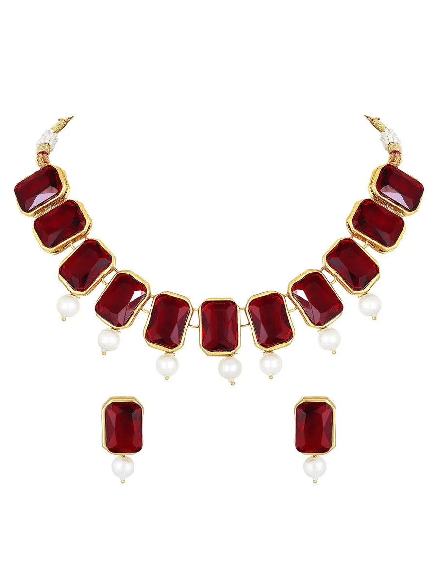 Horizon Beauty Crystal Pearl Necklace - Maroon