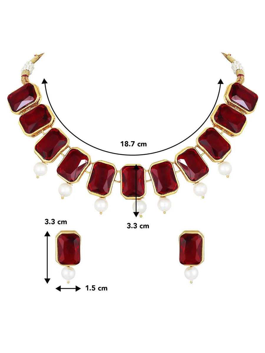 Horizon Beauty Crystal Pearl Necklace - Maroon