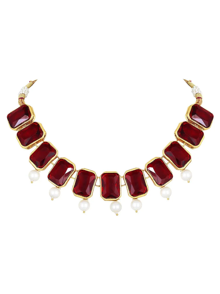 Horizon Beauty Crystal Pearl Necklace - Maroon