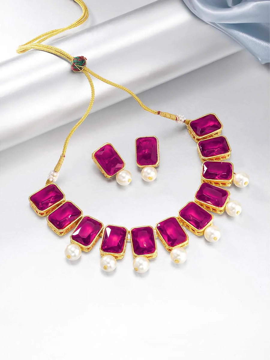 Horizon Beauty Crystal Pearl Necklace - Rani Pink