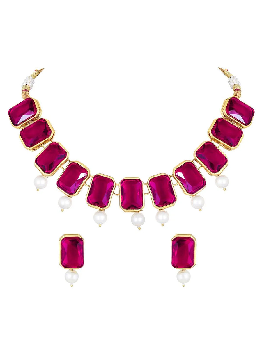 Horizon Beauty Crystal Pearl Necklace - Rani Pink