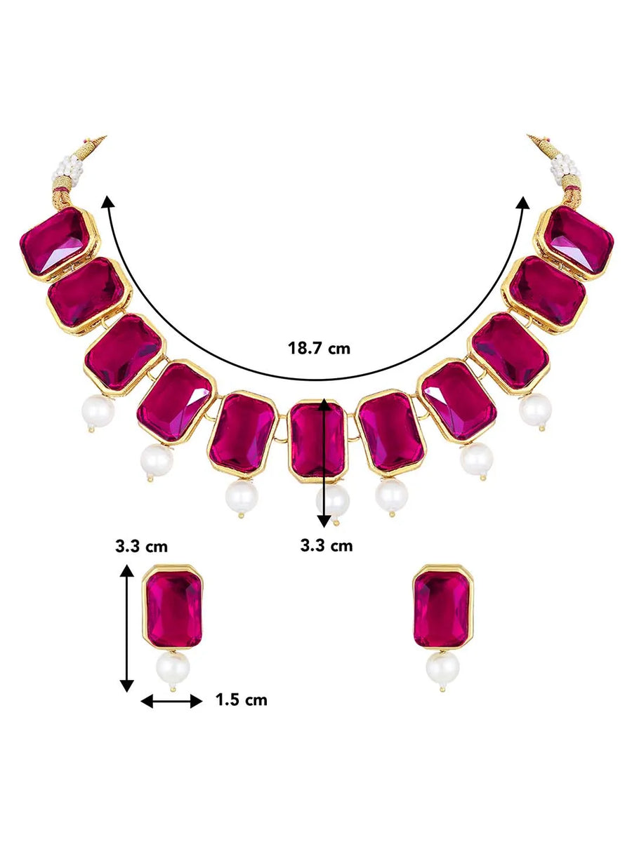 Horizon Beauty Crystal Pearl Necklace - Rani Pink