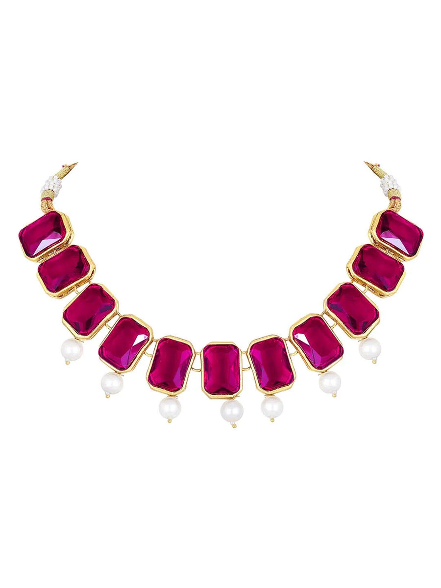 Horizon Beauty Crystal Pearl Necklace - Rani Pink