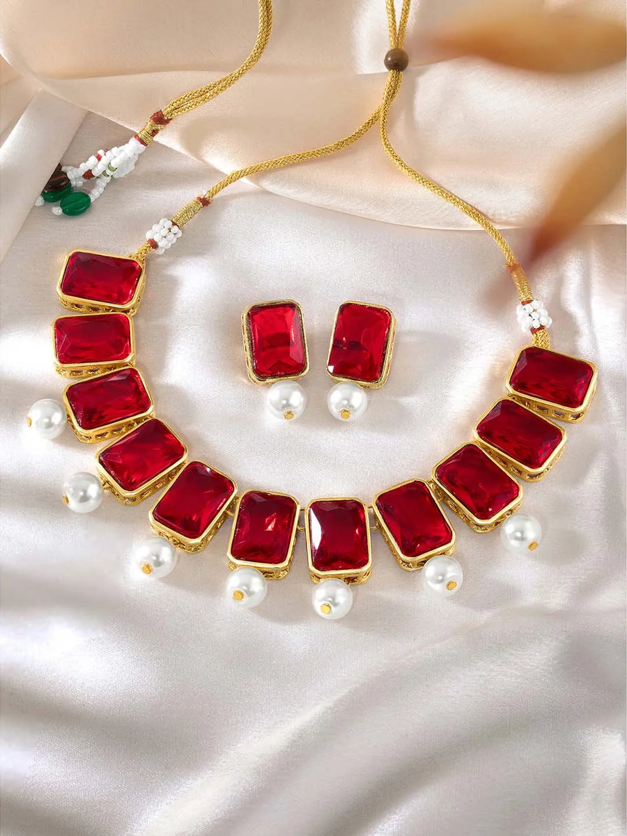 Horizon Beauty Crystal Pearl Necklace - Red