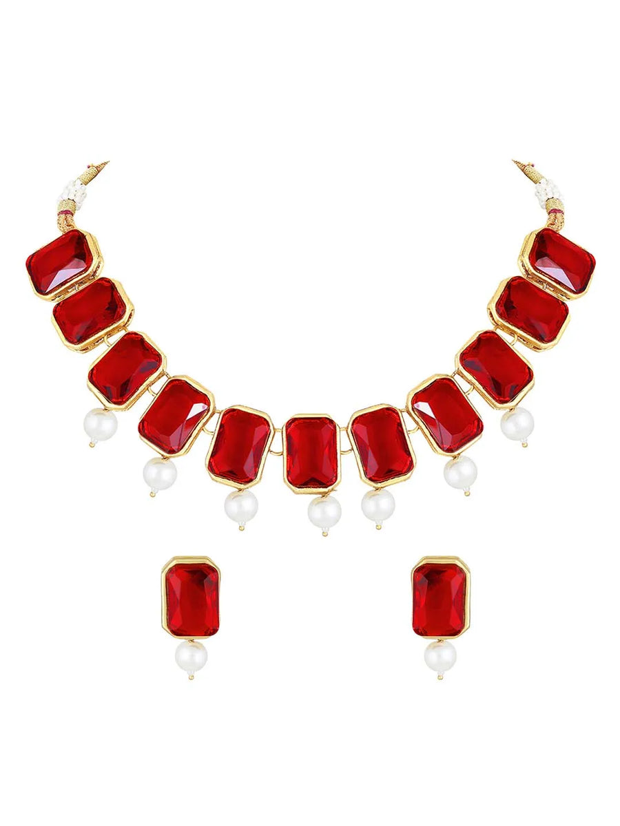 Horizon Beauty Crystal Pearl Necklace - Red