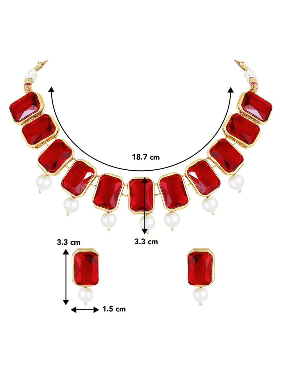 Horizon Beauty Crystal Pearl Necklace - Red