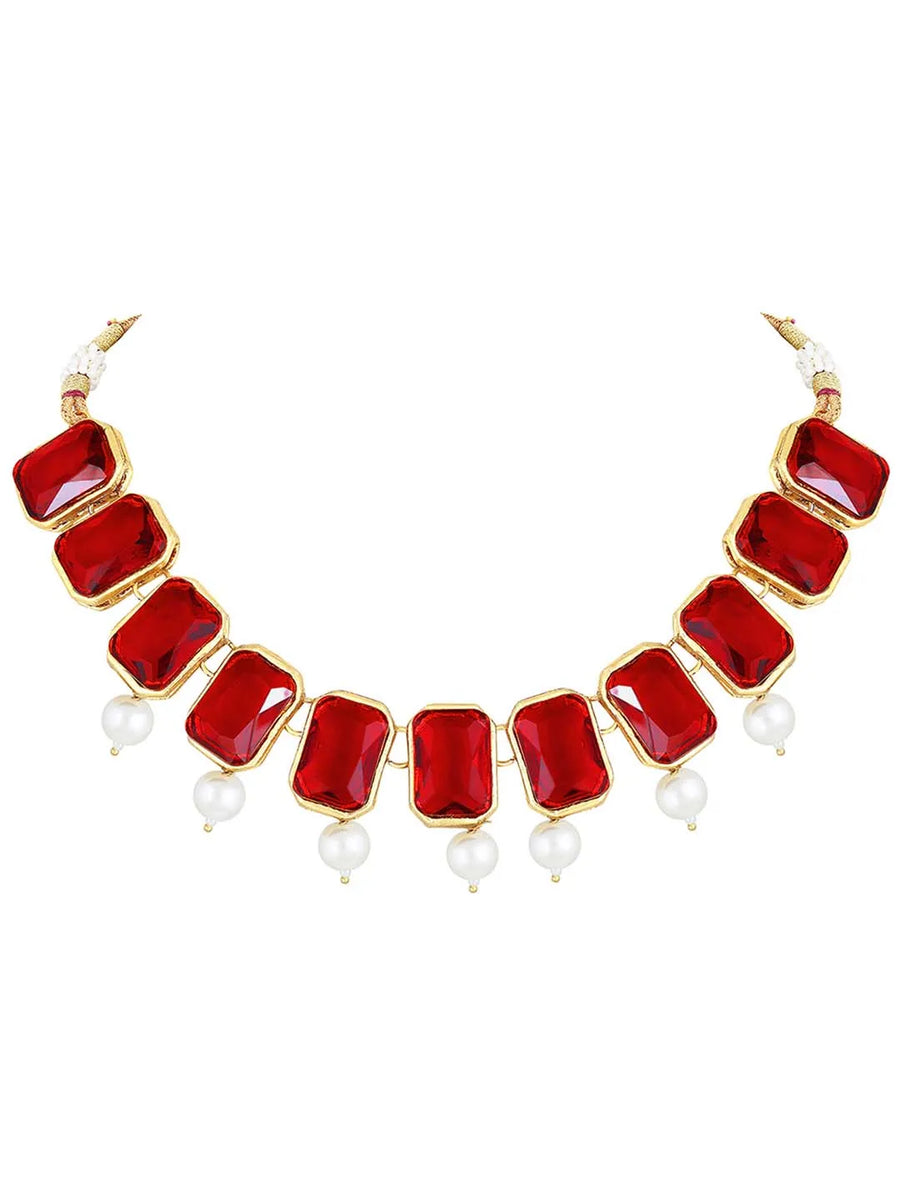 Horizon Beauty Crystal Pearl Necklace - Red