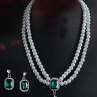 White-Green necklace earrings set crafted from alloy, adorned with pearls cubic zirconia & crystal for an elegant, timeless look | Peora
