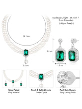 White-Green necklace earrings set crafted from alloy, adorned with pearls cubic zirconia & crystal for an elegant, timeless look | Peora
