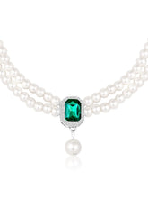 White-Green necklace earrings set crafted from alloy, adorned with pearls cubic zirconia & crystal for an elegant, timeless look | Peora
