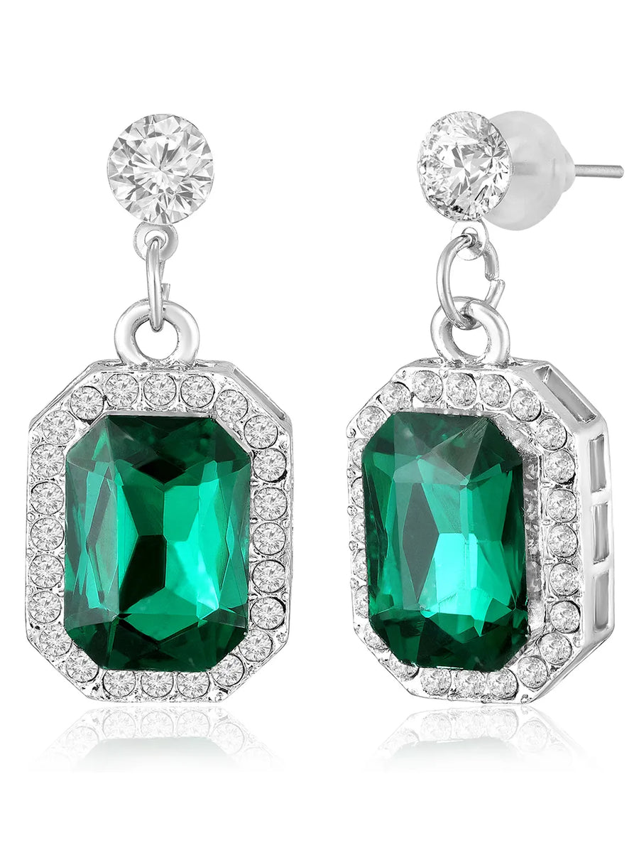 White-Green necklace earrings set crafted from alloy, adorned with pearls cubic zirconia & crystal for an elegant, timeless look | Peora

