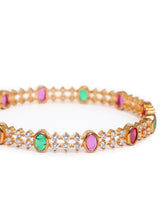 Gleaming Crystal Lined Bangles in Gold - Rani Pink Green featuring Crystals bangle set 
