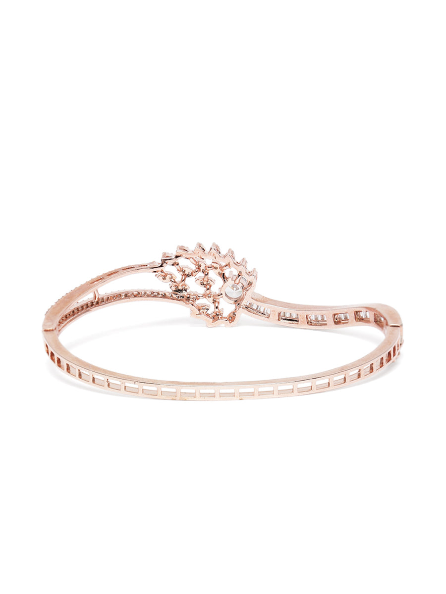 Chic CZ Studded Floral Kada Bracelet in Rose Gold featuring Crystals & Cubic Zirconia kada bracelet  
