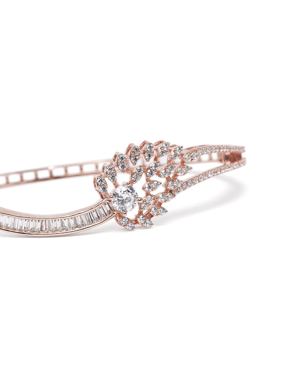 Chic CZ Studded Floral Kada Bracelet in Rose Gold featuring Crystals & Cubic Zirconia kada bracelet  
