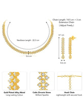 Chic Shine CZ Studded Necklace Set. A gold-plated necklace set with earrings & cubic zirconia stones. 
