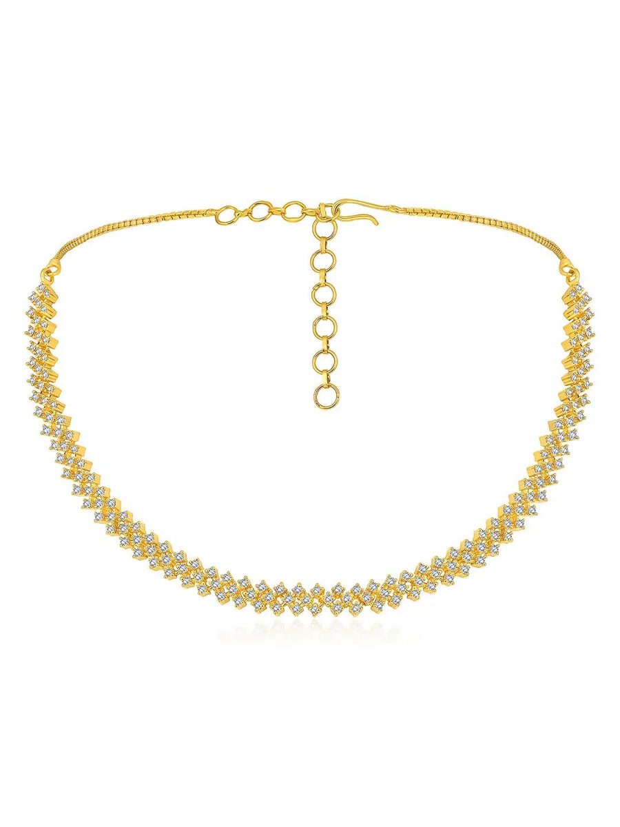 Chic Shine CZ Studded Necklace Set. A gold-plated necklace set with earrings & cubic zirconia stones. 