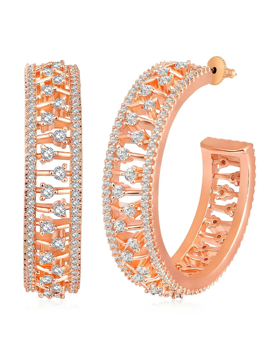 Elegance CZ Half Hoops Earrings. Rose gold-plated half hoop earrings with cubic zirconia.