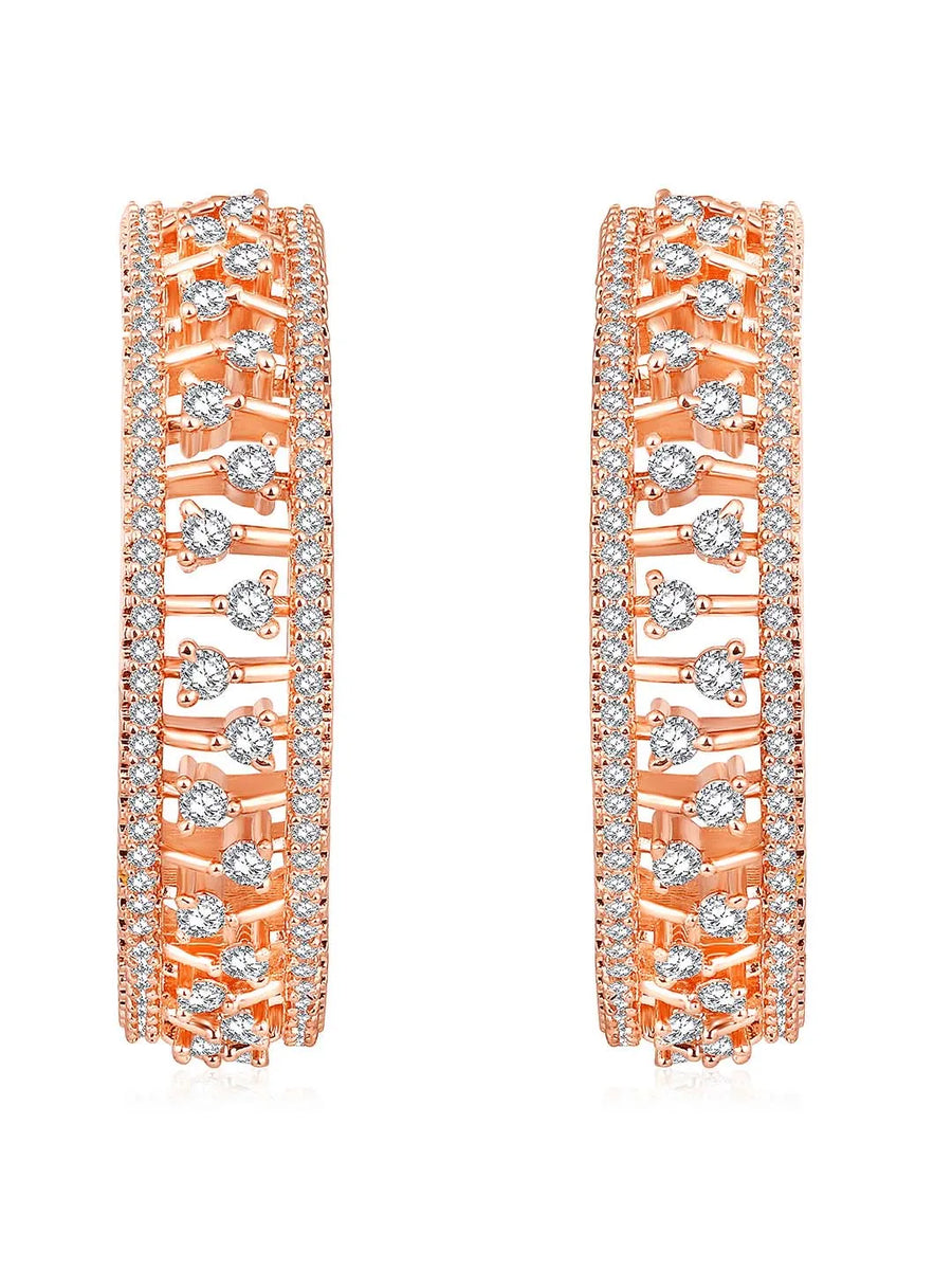 Elegance CZ Half Hoops Earrings. Rose gold-plated half hoop earrings with cubic zirconia.