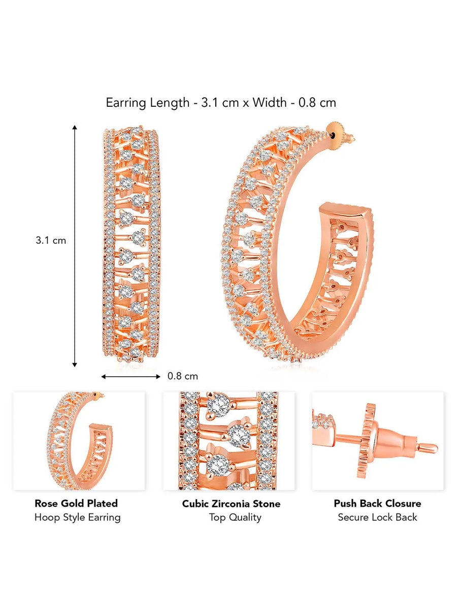 Elegance CZ Half Hoops Earrings. Rose gold-plated half hoop earrings with cubic zirconia.