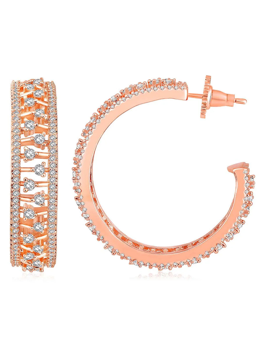 Elegance CZ Half Hoops Earrings. Rose gold-plated half hoop earrings with cubic zirconia.