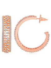 Elegance CZ Half Hoops Earrings. Rose gold-plated half hoop earrings with cubic zirconia.