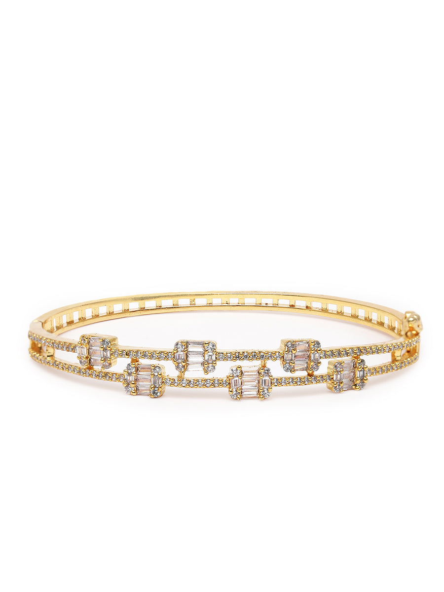 Glam CZ Baguette Studded Kada  in Gold featuring Baguette Stone & Cubic Zirconia kada bracelet  
