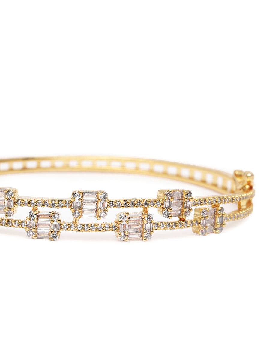 Glam CZ Baguette Studded Kada  in Gold featuring Baguette Stone & Cubic Zirconia kada bracelet  
