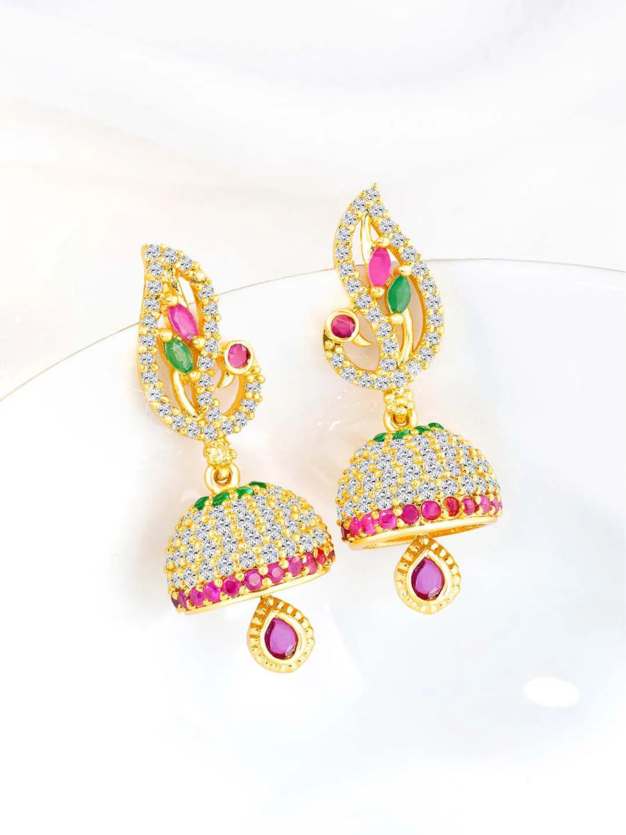 Blush CZ Jhumki Earrings | Peora Ethnic CZ Jewellery

