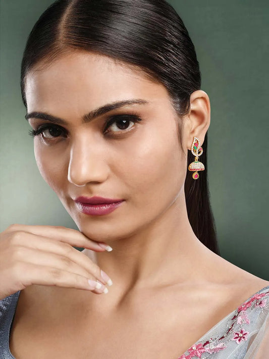 Blush CZ Jhumki Earrings | Peora Ethnic CZ Jewellery

