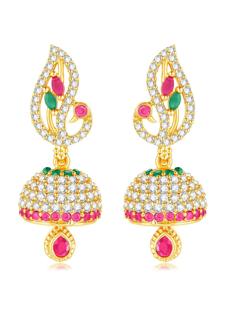 Blush CZ Jhumki Earrings | Peora Ethnic CZ Jewellery

