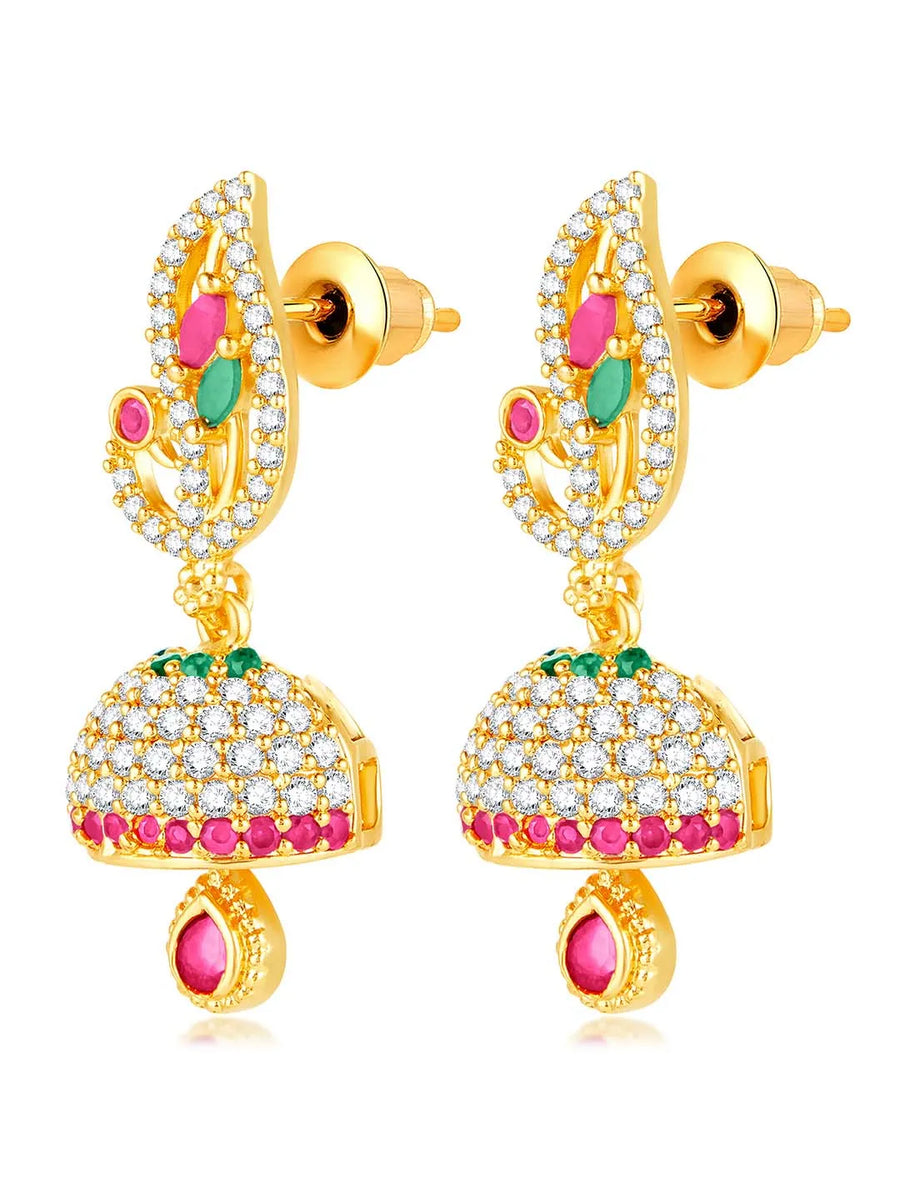 Blush CZ Jhumki Earrings | Peora Ethnic CZ Jewellery

