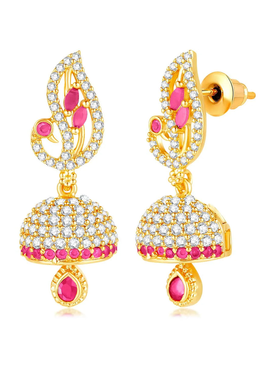 Blush CZ Jhumki Earrings | Peora Ethnic CZ Jewellery

