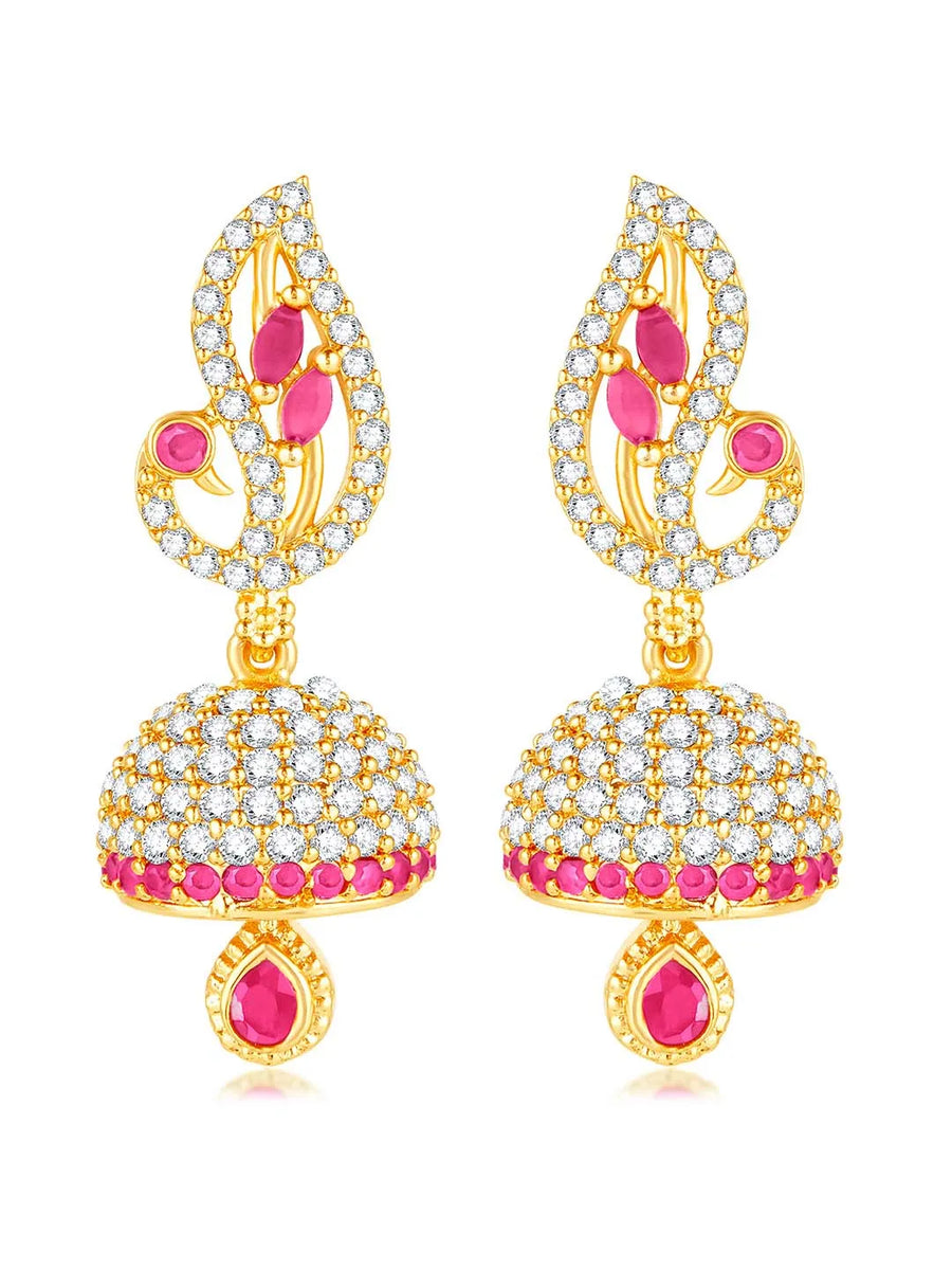 Blush CZ Jhumki Earrings | Peora Ethnic CZ Jewellery

