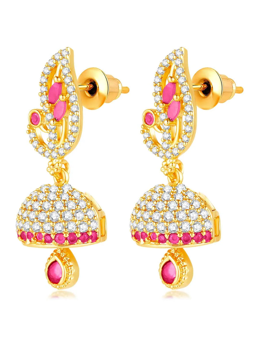 Blush CZ Jhumki Earrings | Peora Ethnic CZ Jewellery

