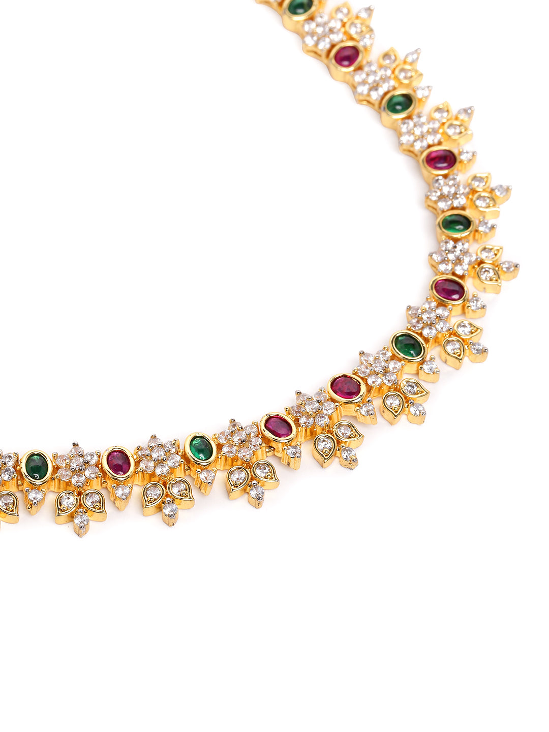 Sparkling Floral CZ Motif Anklet in Rani Pink Green featuring Crystals anklet  
