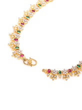 Sparkling Floral CZ Motif Anklet in Rani Pink Green featuring Crystals anklet  
