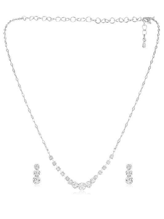 Silver necklace earrings set crafted from alloy, adorned with crystals for an elegant, timeless look | Peora

