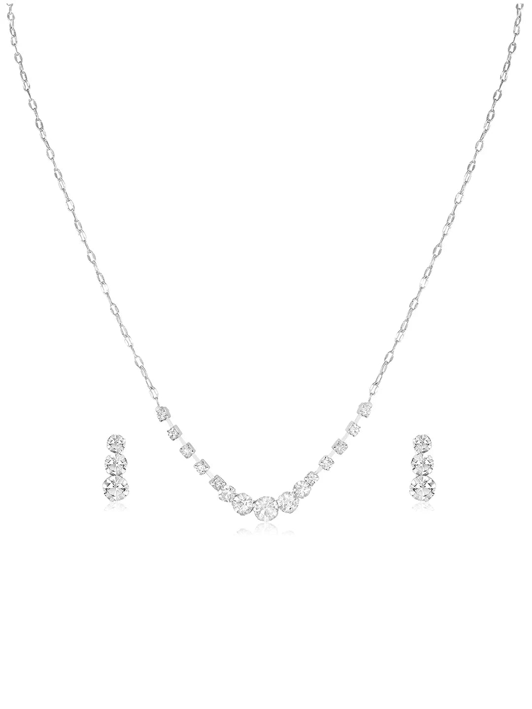 Silver necklace earrings set crafted from alloy, adorned with crystals for an elegant, timeless look | Peora
